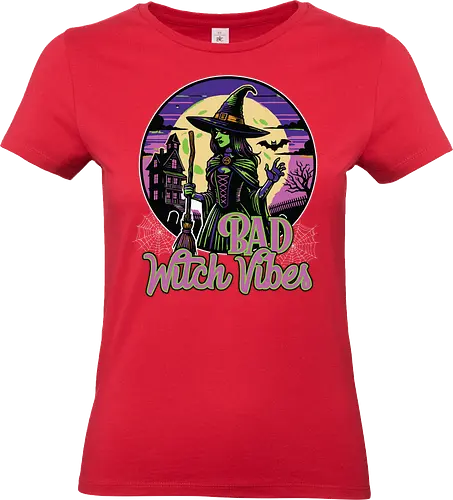 Bad Witch Vibes - witch, halloween, moon, hat, spooky, haunted house, broom, spider webs, gothic, night - Standard T-Shirt (Frauen)