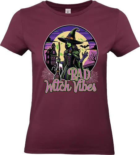 Bad Witch Vibes - witch, halloween, moon, hat, spooky, haunted house, broom, spider webs, gothic, night - Standard T-Shirt (Frauen)