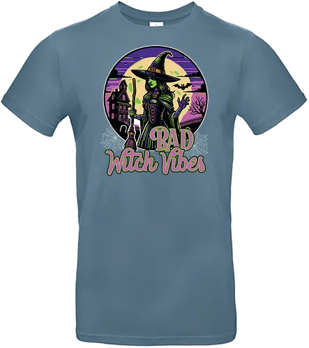Bad Witch Vibes - witch, halloween, moon, hat, spooky, haunted house, broom, spider webs, gothic, night - Standard T-Shirt