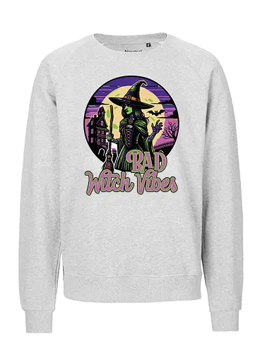 Bad Witch Vibes - witch, halloween, moon, hat, spooky, haunted house, broom, spider webs, gothic, night - Fairtrade Sweatshirt