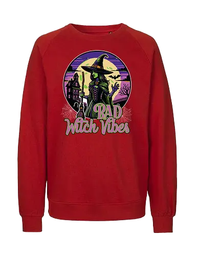 Bad Witch Vibes - witch, halloween, moon, hat, spooky, haunted house, broom, spider webs, gothic, night - Fairtrade Sweatshirt