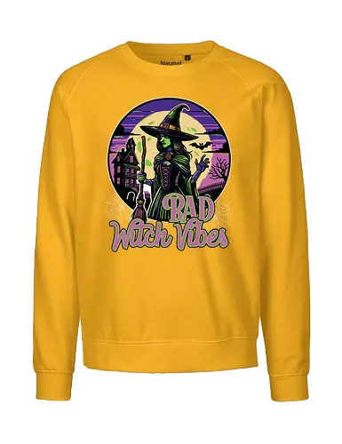Bad Witch Vibes - witch, halloween, moon, hat, spooky, haunted house, broom, spider webs, gothic, night - Fairtrade Sweatshirt