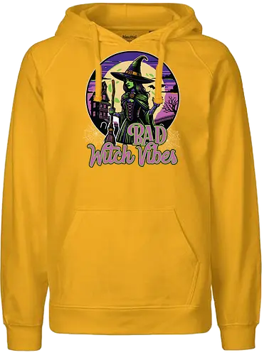 Bad Witch Vibes - witch, halloween, moon, hat, spooky, haunted house, broom, spider webs, gothic, night - Fairtrade Hoodie