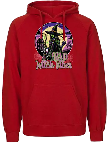 Bad Witch Vibes - witch, halloween, moon, hat, spooky, haunted house, broom, spider webs, gothic, night - Fairtrade Hoodie