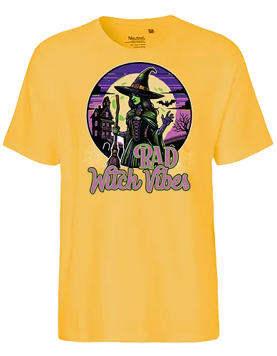 Bad Witch Vibes - witch, halloween, moon, hat, spooky, haunted house, broom, spider webs, gothic, night - Fairtrade T-Shirt