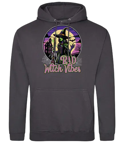 Bad Witch Vibes - witch, halloween, moon, hat, spooky, haunted house, broom, spider webs, gothic, night - Standard Hoodie