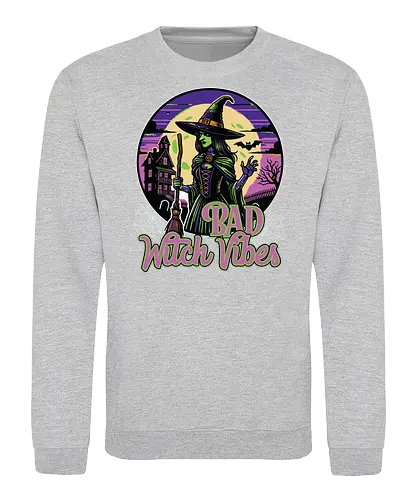 Bad Witch Vibes - witch, halloween, moon, hat, spooky, haunted house, broom, spider webs, gothic, night - Sweatshirt