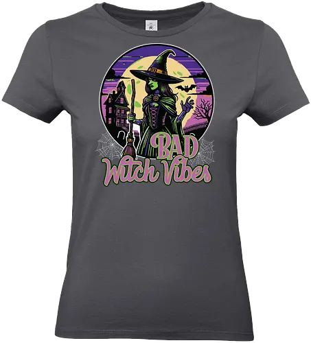 Bad Witch Vibes - witch, halloween, moon, hat, spooky, haunted house, broom, spider webs, gothic, night - Standard T-Shirt (Frauen)