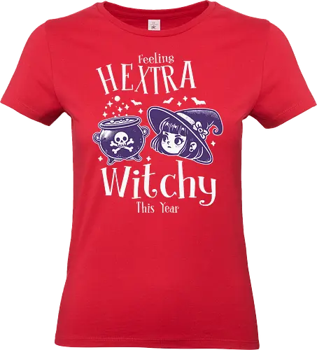 Feeling Hextra Witchy This Year - halloween, cauldron, witch, hat, bats, magic, stars, purple, whimsical, text - Standard T-Shirt (Frauen)