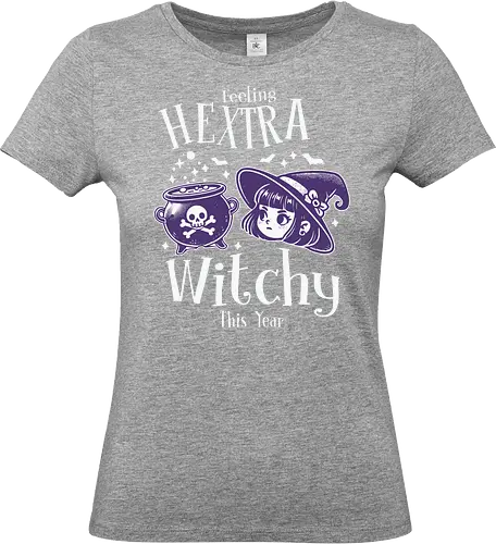 Feeling Hextra Witchy This Year - halloween, cauldron, witch, hat, bats, magic, stars, purple, whimsical, text - Standard T-Shirt (Frauen)