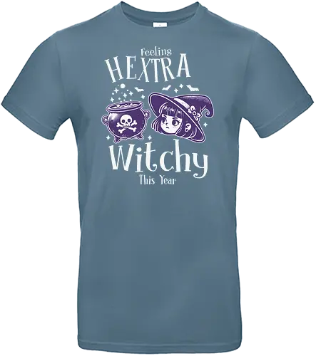 Feeling Hextra Witchy This Year - halloween, cauldron, witch, hat, bats, magic, stars, purple, whimsical, text - Standard T-Shirt