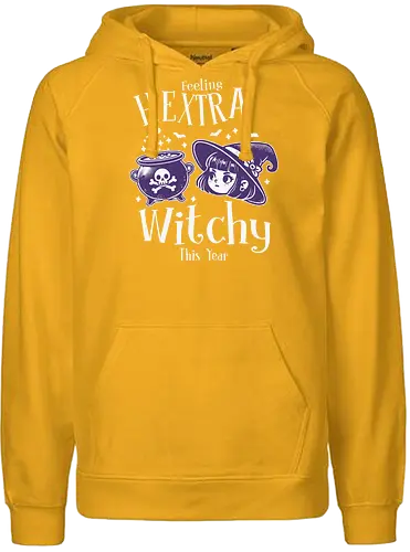 Feeling Hextra Witchy This Year - halloween, cauldron, witch, hat, bats, magic, stars, purple, whimsical, text - Fairtrade Hoodie