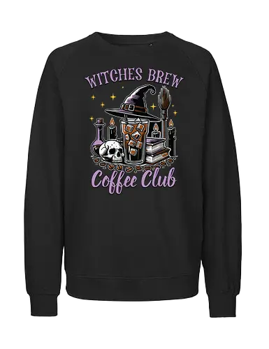 Witches Brew Coffee Club - witchcraft, coffee, skull, hat, candles, potions, spooky, books, stars, halloween - Fairtrade Sweatshirt