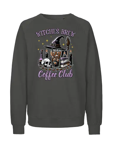 Witches Brew Coffee Club - witchcraft, coffee, skull, hat, candles, potions, spooky, books, stars, halloween - Fairtrade Sweatshirt
