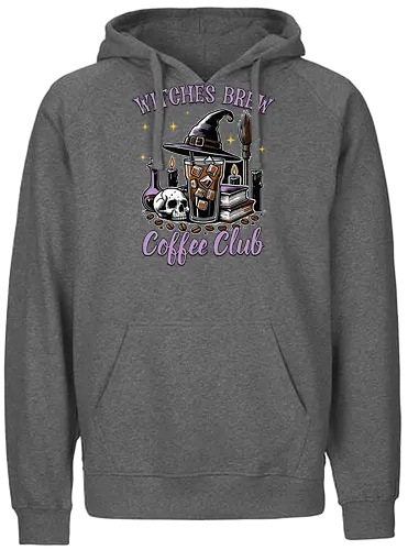 Witches Brew Coffee Club - witchcraft, coffee, skull, hat, candles, potions, spooky, books, stars, halloween - Fairtrade Hoodie