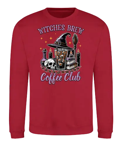 Witches Brew Coffee Club - witchcraft, coffee, skull, hat, candles, potions, spooky, books, stars, halloween - Sweatshirt