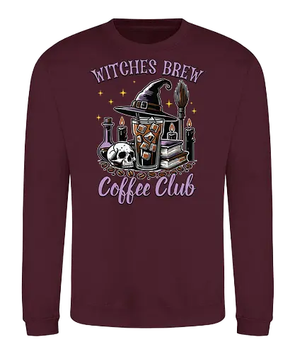Witches Brew Coffee Club - witchcraft, coffee, skull, hat, candles, potions, spooky, books, stars, halloween - Sweatshirt
