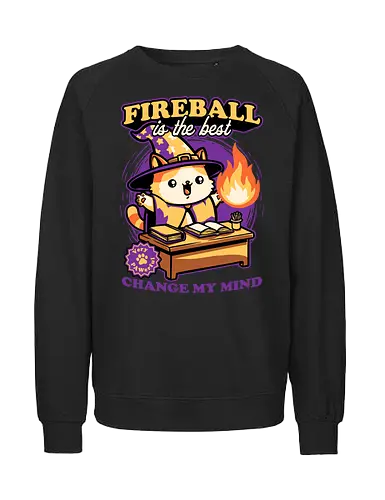 Wizard Cat Fireball - cat, magic, magical, fireball, ritual, mage, wizard, sorcerer, rpg, role-playing game, role-play, Role-playing, pet, Pen and Paper, d20, fun, funny, cute - Fairtrade Sweatshirt