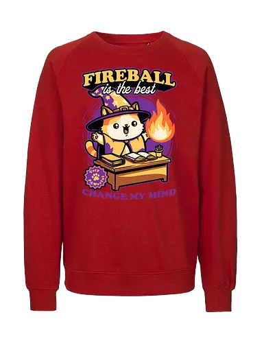Wizard Cat Fireball - cat, magic, magical, fireball, ritual, mage, wizard, sorcerer, rpg, role-playing game, role-play, Role-playing, pet, Pen and Paper, d20, fun, funny, cute - Fairtrade Sweatshirt