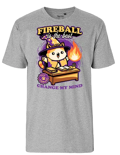 Wizard Cat Fireball - cat, magic, magical, fireball, ritual, mage, wizard, sorcerer, rpg, role-playing game, role-play, Role-playing, pet, Pen and Paper, d20, fun, funny, cute - Fairtrade T-Shirt