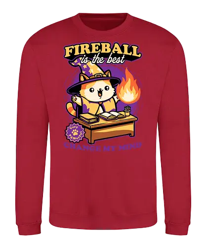 Wizard Cat Fireball - cat, magic, magical, fireball, ritual, mage, wizard, sorcerer, rpg, role-playing game, role-play, Role-playing, pet, Pen and Paper, d20, fun, funny, cute - Sweatshirt