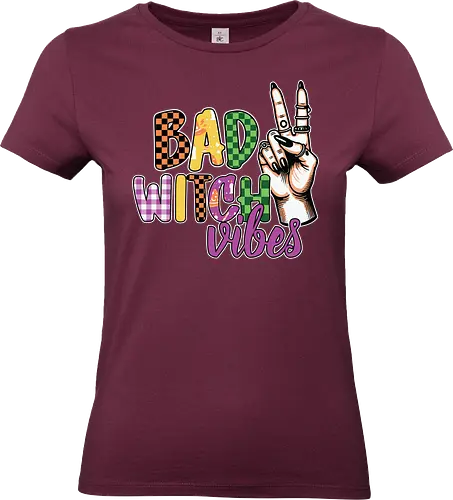 BAD WITCH VIBES - halloween, typography, graphic design, peace sign, colorful, playful, hand gesture, vibrant, spooky, lettering - Standard T-Shirt (Frauen)