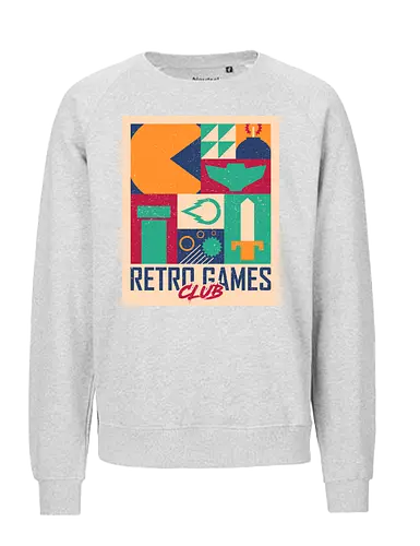 Retro Games Club - 1980s, 80s, 90s, action, arcade, gaming, geometric, minimalist, nostalgia, retro, retro gamer, retro video game, retrogaming, vintage, video games - Fairtrade Sweatshirt