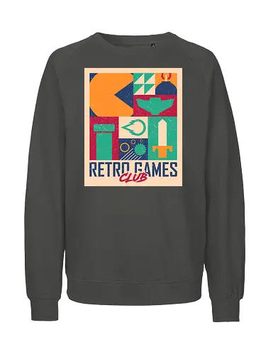 Retro Games Club - 1980s, 80s, 90s, action, arcade, gaming, geometric, minimalist, nostalgia, retro, retro gamer, retro video game, retrogaming, vintage, video games - Fairtrade Sweatshirt