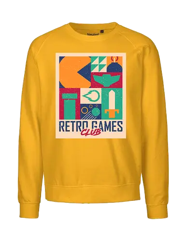 Retro Games Club - 1980s, 80s, 90s, action, arcade, gaming, geometric, minimalist, nostalgia, retro, retro gamer, retro video game, retrogaming, vintage, video games - Fairtrade Sweatshirt