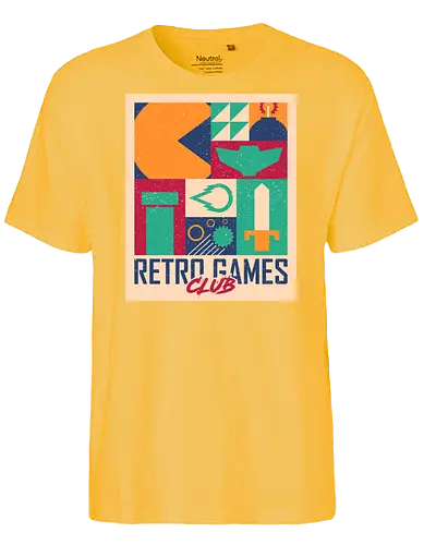 Retro Games Club - 1980s, 80s, 90s, action, arcade, gaming, geometric, minimalist, nostalgia, retro, retro gamer, retro video game, retrogaming, vintage, video games - Fairtrade T-Shirt