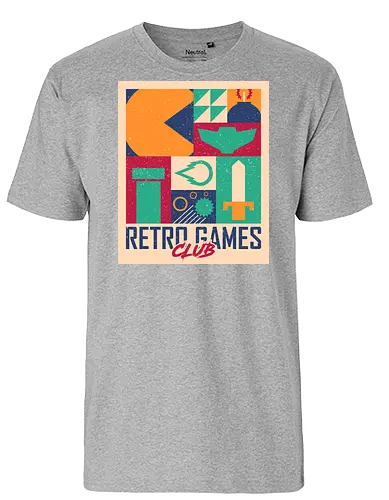 Retro Games Club - 1980s, 80s, 90s, action, arcade, gaming, geometric, minimalist, nostalgia, retro, retro gamer, retro video game, retrogaming, vintage, video games - Fairtrade T-Shirt