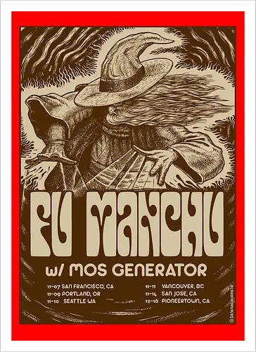 Fu Manchu – Psychedelische Stoner-Rock-Kunst mit Zauberer und Retro-Typografie der 70er
