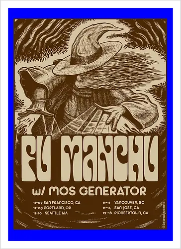 Fu Manchu – Psychedelische Stoner-Rock-Kunst mit Zauberer und Retro-Typografie der 70er