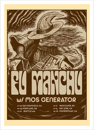 Fu Manchu – Psychedelische Stoner-Rock-Kunst mit Zauberer und Retro-Typografie der 70er