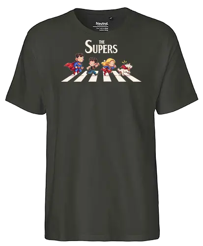 The Supers - super, superheroes, superman, comics, abbey road, parody, krypto, supergirl, superboy, clark kent - Fairtrade T-Shirt