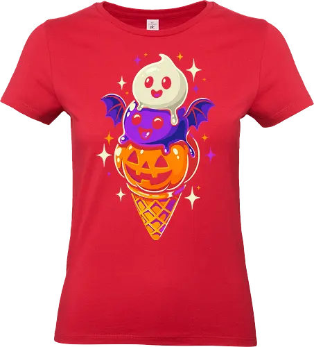 Eiscreme Halloween - Schwarz - Ästhetik, Halloween, Halloween-T-Shirt, Halloween-Stimmung, Happy Halloween, Eis, Eiscreme, Illustration, Kawaii, Monster, Kürbis, Summerween, Beats, Creme, süß, Essen, lustig, Geek, Geist - Standard T-Shirt (Frauen)