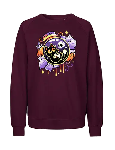 Halloween Bottled Kitten - black cat, autumn, creepy cute, skull, pumpkin season, halloween, gothic, potion bottle, pastel goth, spooky cute, witchy vibes, fall, magic, kawaii - Fairtrade Sweatshirt