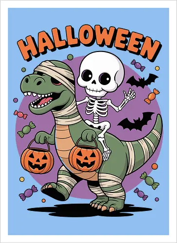 Halloween Dinosaur and Skeleton 