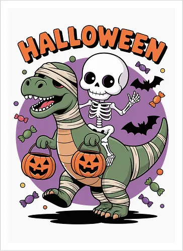 Halloween Dinosaur and Skeleton 