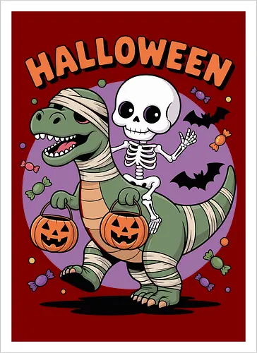 Halloween Dinosaur and Skeleton 