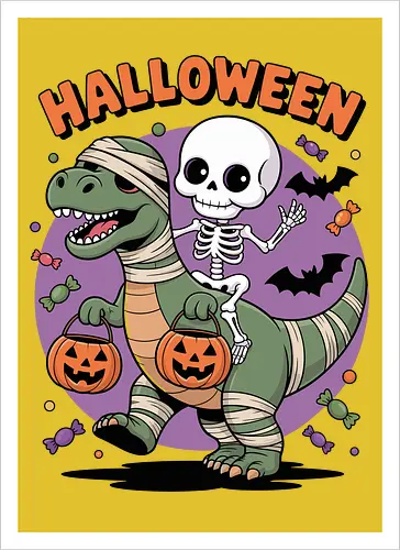 Halloween Dinosaur and Skeleton 