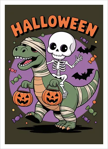 Halloween Dinosaur and Skeleton 
