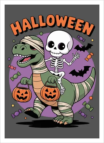 Halloween Dinosaur and Skeleton 