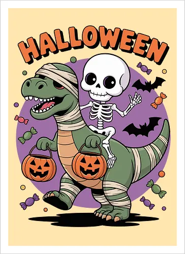 Halloween Dinosaur and Skeleton 