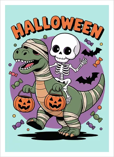 Halloween Dinosaur and Skeleton 