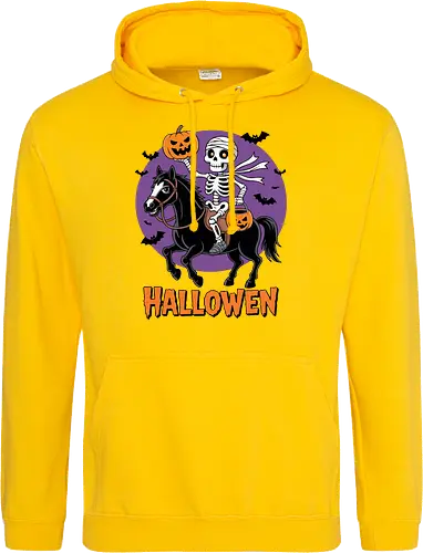 Halloween Skeleton Trick-or-Treating on a Horse Art