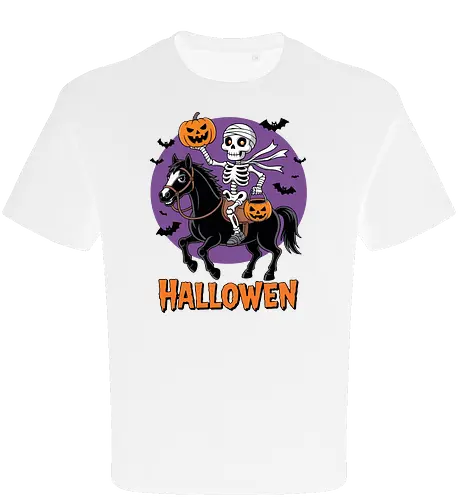 Halloween Skeleton Trick-or-Treating on a Horse Art