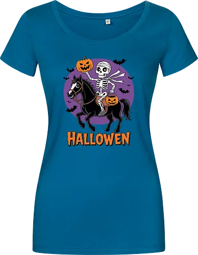 Halloween Skeleton Trick-or-Treating on a Horse Art