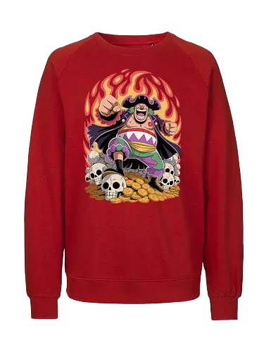 Buggy the Clown Pirate Pirate King Treasure Art - Pirate, anime, manga, pirate, treasure, gold coins, skulls, pirate king, Shichibukai, anime art, fan merchandise, Grand Line, Chop-Chop Fruit, villain, anime print, Japanese animation, shonen, clown pirate, The Clown, Pirates - Fairtrade Sweatshirt