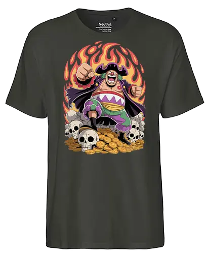 Buggy the Clown Pirate Pirate King Treasure Art - Pirate, anime, manga, pirate, treasure, gold coins, skulls, pirate king, Shichibukai, anime art, fan merchandise, Grand Line, Chop-Chop Fruit, villain, anime print, Japanese animation, shonen, clown pirate, The Clown, Pirates - Fairtrade T-Shirt
